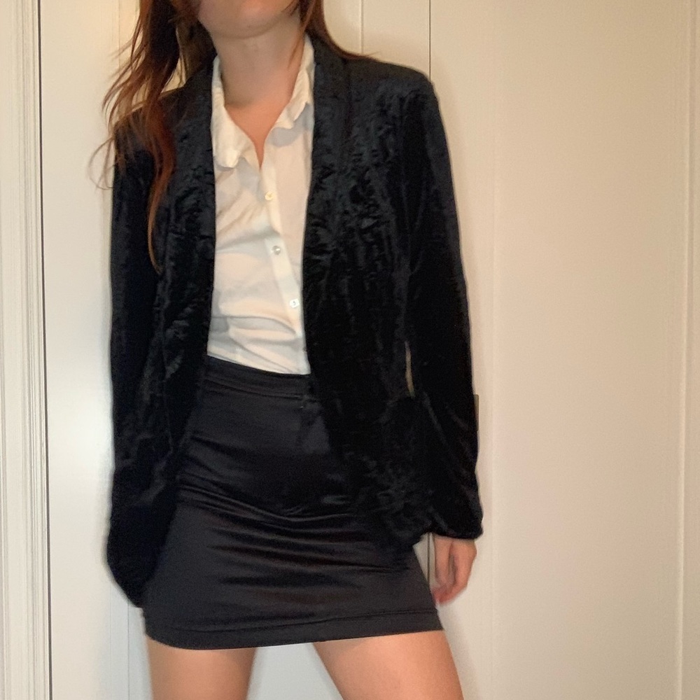 Black Crushed Velvet Stretch Blazer
